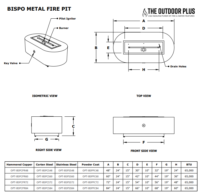 The Outdoor Plus Bispo Fire Pit + Free Cover