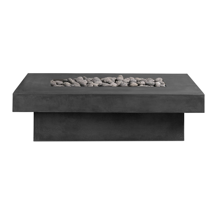 Rectangular Concrete Firepit - Zinc Rolled Lava Rock