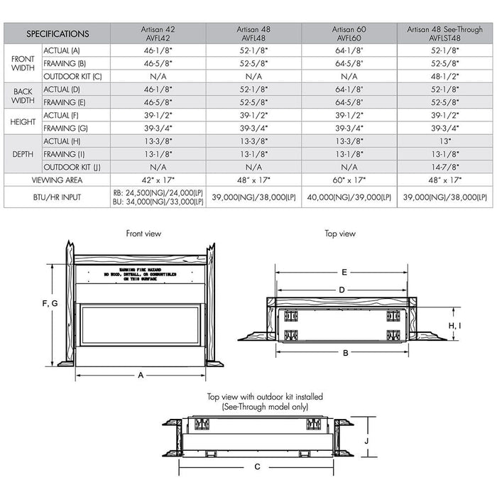 Monessen 42" Artisan Vent-Free Linear Gas Fireplace with IPI Plus Electronic Ignition and Remote Control