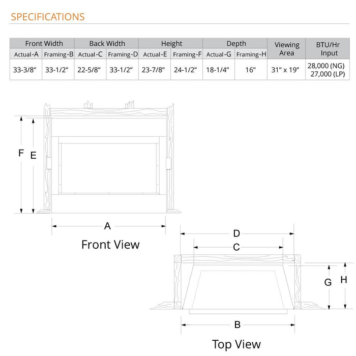 Monessen 33" Solstice Vent-Free Traditional Gas Fireplace Insert