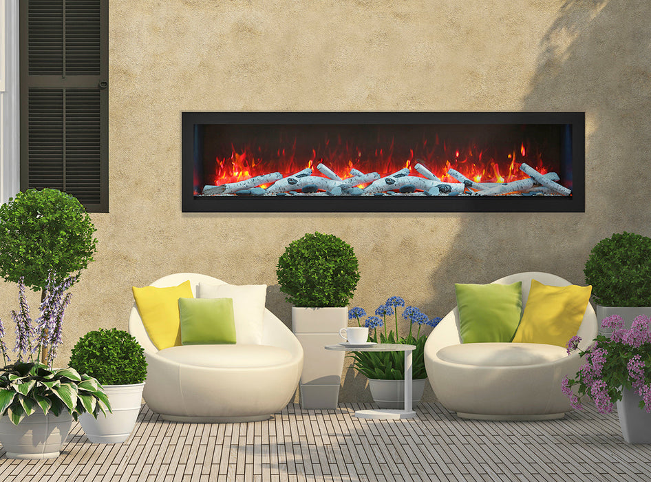 Remii 55" Deep Indoor or Outdoor Built-in Electric Fireplaces with Black Steel Surround