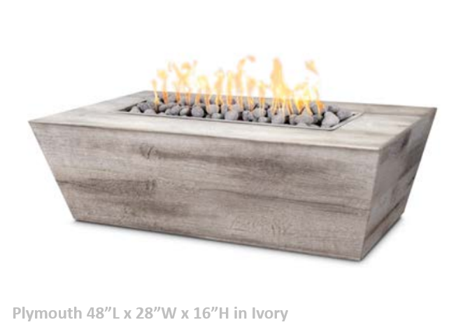 The Outdoor Plus Plymouth Rectangular Wood Grain Concrete Fire Pit + Free Cover