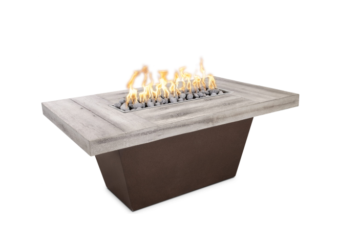 The Outdoor Plus Tacoma Wood Grain Concrete and Steel Fire Table + Free Cover