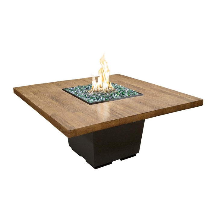 American Fyre Designs Cosmopolitan 60-Inch "Reclaimed Wood" Square Gas Fire Pit Dining Table in French Barrel Oak