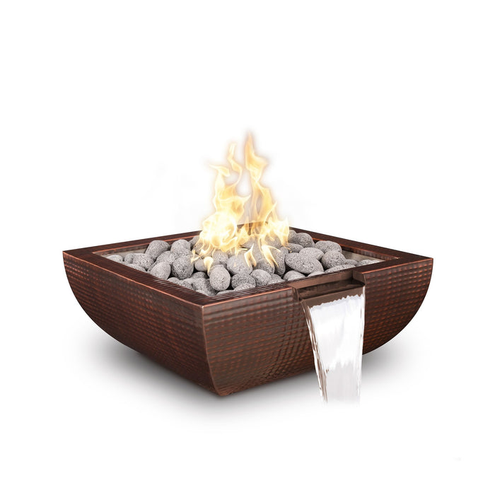 The Outdoor Plus - Avalon Hammered Copper & Stainless Steel Square Fire & Water Bowl 30"