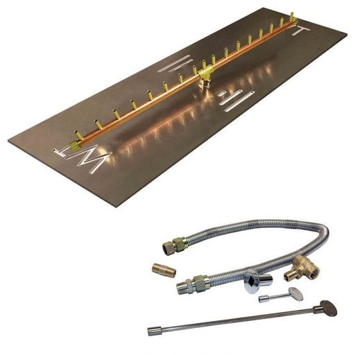 Warming Trends Crossfire Linear Brass Firepit Burner Kit with Rectangular Plate available in different sizes