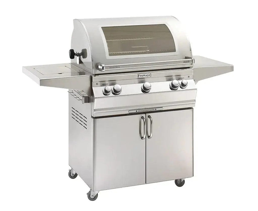 Fire Magic Aurora 30" Portable Gas Grill with Backburner, Rotisserie Kit & Single Side Burner A660s