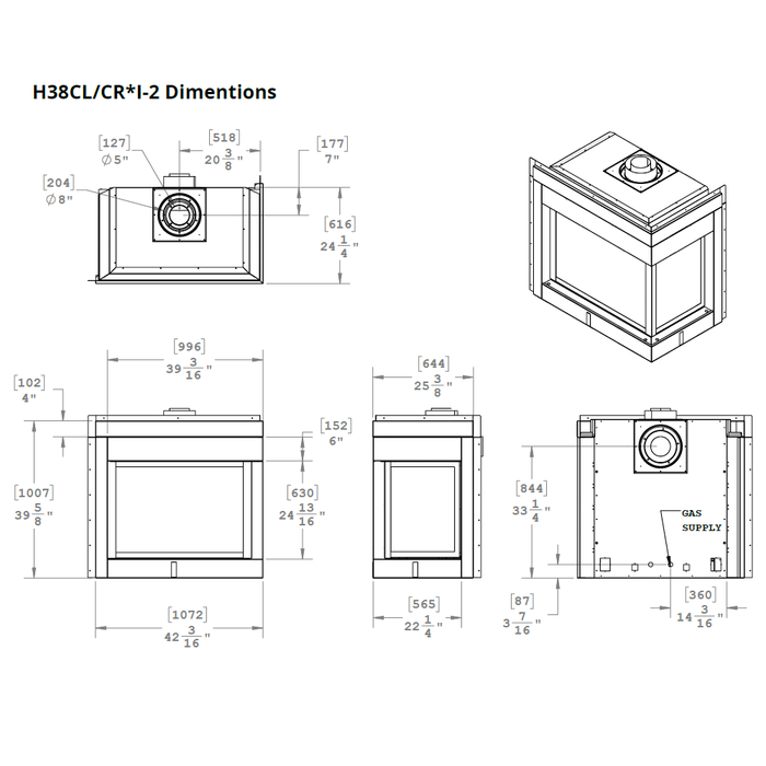 Montigo Divine Multi-Sided 38 Traditional Corner Direct-Vent Gas Fireplace - H38C