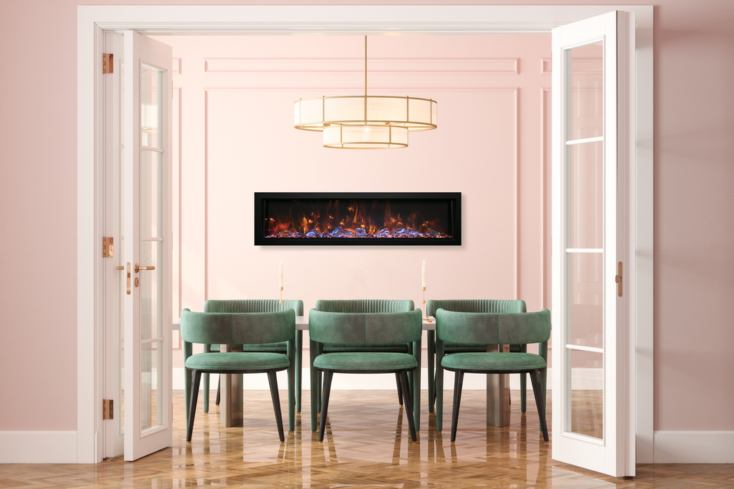 Remii 65" Deep Indoor or Outdoor Built-in Electric Fireplaces with Black Steel Surround