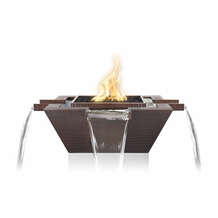 The Outdoor Plus - Maya Hammered Copper 4-Way Spillway Square Fire & Water Bowl 36"