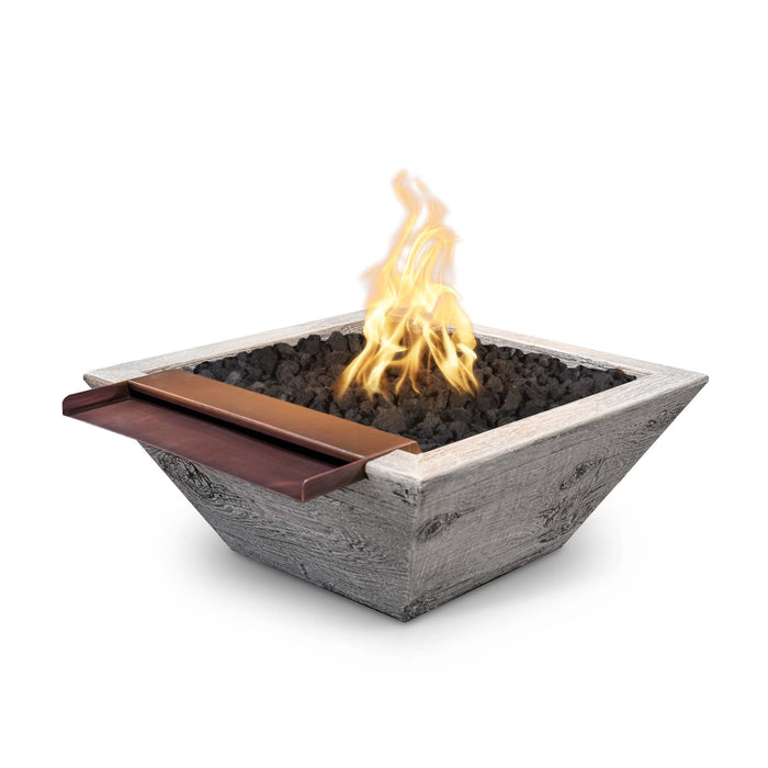 The Outdoor Plus - Maya GFRC Wood Grain Concrete Square Fire & Wide Spill Water Bowl 24"