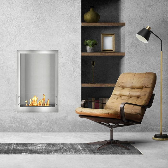 The Bio Flame 24-Inch Smart Firebox SS Built-in Ethanol Stainless Steel Fireplace in reading room