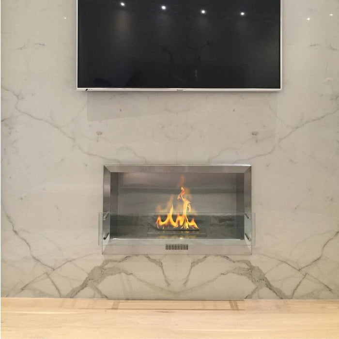 The Bio Flame 38-Inch Smart Firebox SS - Built-in Ethanol Fireplace below TV